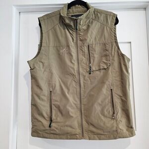 Mens Outdoor Cargo Vest Khaki Sleeveless Pockets Zip Up Utility Work Gorpcore